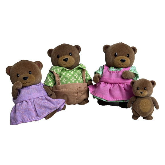Little Woodzeez Bear Family Fuzzy Brown Lot of 4 Mom Dad Daughter Sister Baby - Picture 1 of 13